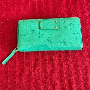 Kate Spade turquoise patent leather zip around wallet like new, no scratches